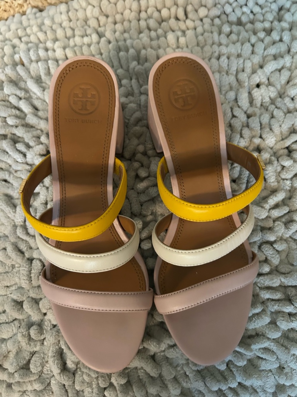 Tory Burch Pink, Yellow & Cream Triple-Strap Penelope sandals